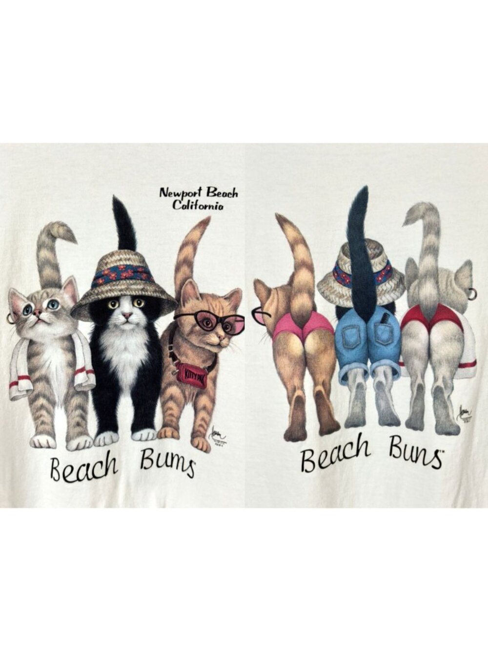 Vtg Newport Beach Cats Beach Bums Beach Buns T-Shirt Souvenir Novelty Cheeky